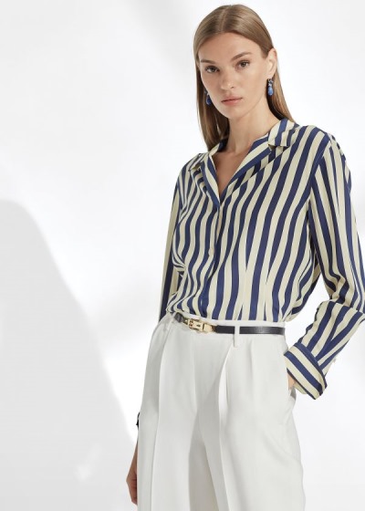 Ralph Lauren Vanna Striped Silk Skjorter Dame Danmark (UFDJS9052)